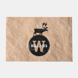 Deer Monogram Distressed Rustic Brown Kraft Paper Doormat