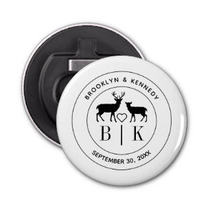 Deer Monogram Rustic Country Wedding Couple Name Bottle Opener