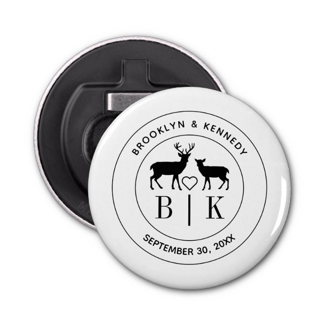 Deer Monogram Rustic Country Wedding Couple Name Bottle Opener (Front)