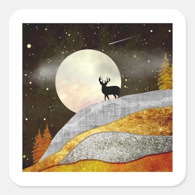 Deer Moon Landscape Square Sticker (Front)