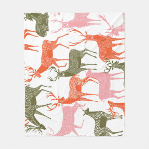 Deer Motif: Decorative Seamless Pattern Fleece Blanket
