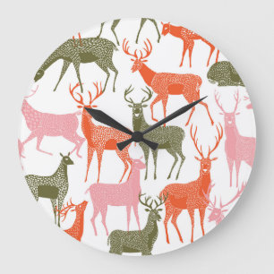 Deer Motif: Decorative Seamless Pattern Large Clock