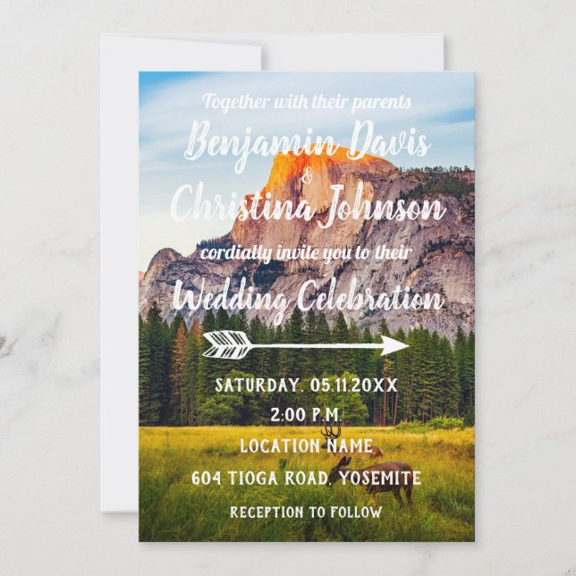 Deer & Mountains Wedding Invitation (Front)