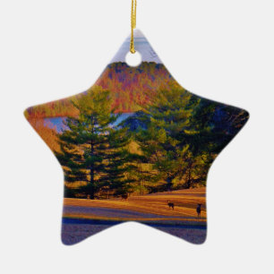 Deer & Mt. Lake Ceramic Ornament