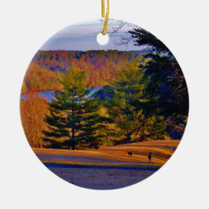 Deer & Mt. Lake Ceramic Tree Decoration
