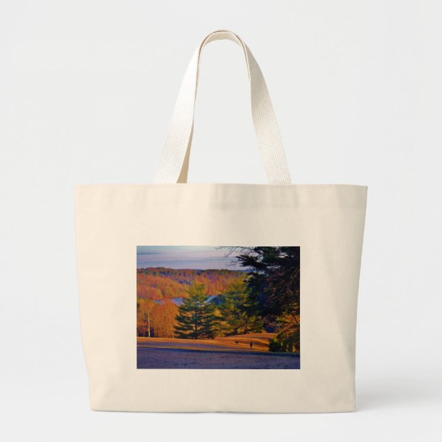 Deer & Mt. Lake Large Tote Bag (Front)