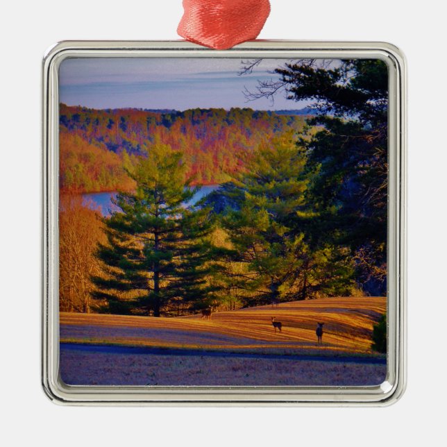 Deer & Mt. Lake Metal Tree Decoration (Front)