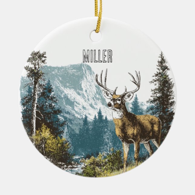 Deer Nature  Ceramic Ornament (Front)