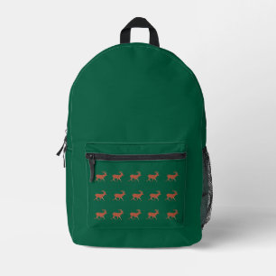 Deer Nordic Pattern Green Printed Backpack