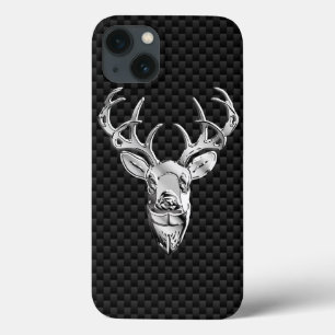 Deer on Carbon Fibre Style Print iPhone 13 Case