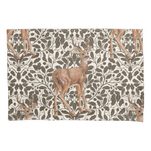 Deer on decorative oak damask pattern in brown and pillowcase