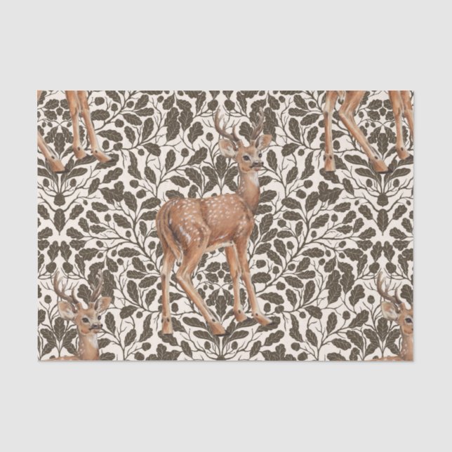 Deer on decorative oak damask pattern in brown and tissue paper (Front)