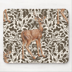Deer on decorative oak damask pattern in brown mouse pad