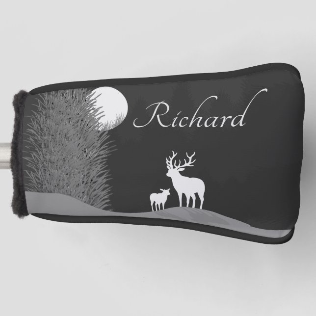Deer on Moon Lit Hill Personal Golf Head Cover (Front)