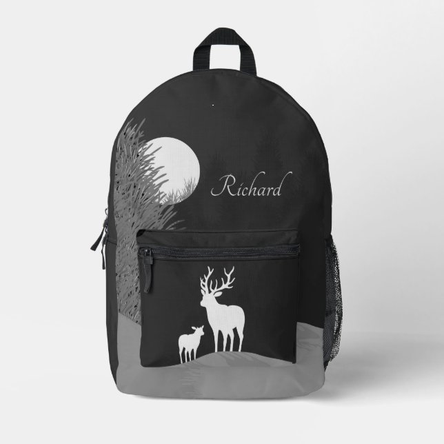 Deer on Moon Lit Hill Personal Printed Backpack (Front)