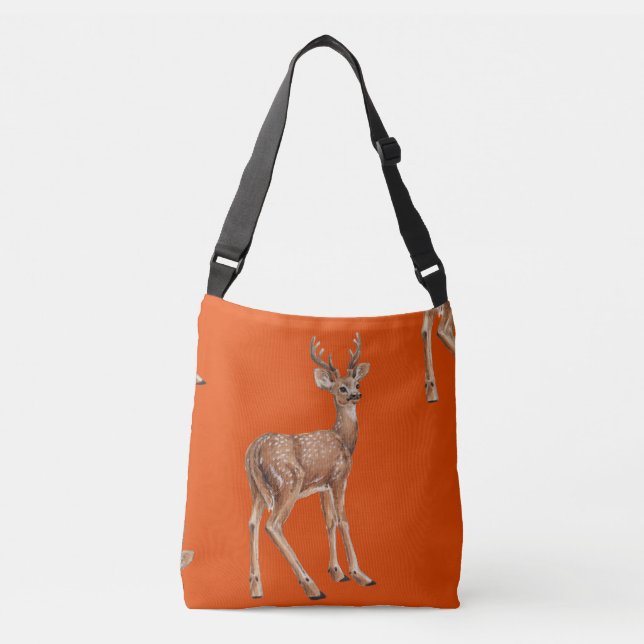 Deer on red crossbody bag (Front)