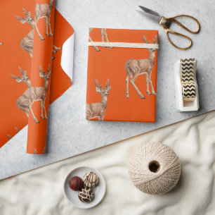Deer on red wrapping paper