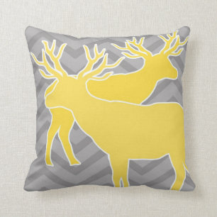 Deer on zigzag chevron - Yellow and Grey Cushion