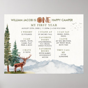 Deer One Happy Camper Woodland Milestone  Poster