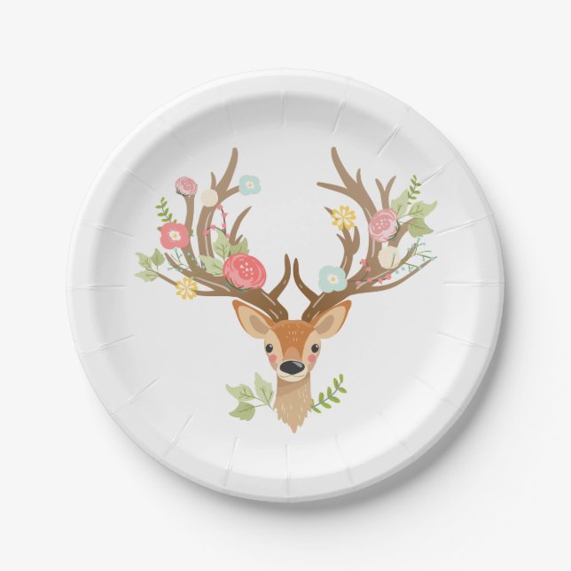 Deer Paper Plates Baby shower Woodland Antlers (Front)