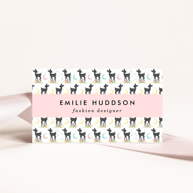 Deer Pattern, Baby Deer, Boho, Flowers, Moon Business Card (Creator Uploaded)
