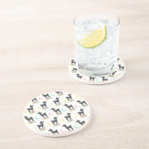 Deer Pattern, Baby Deer, Boho, Flowers, Moon Coaster