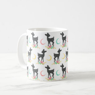 Deer Pattern, Baby Deer, Boho, Flowers, Moon Coffee Mug