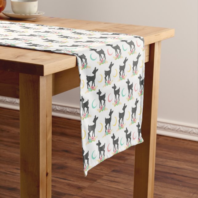 Deer Pattern, Baby Deer, Boho, Flowers, Moon Medium Table Runner (In Situ)