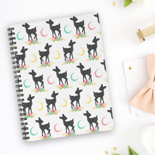 Deer Pattern, Baby Deer, Boho, Flowers, Moon Notebook