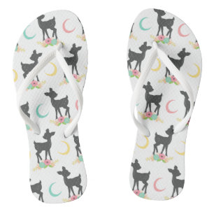 Deer Pattern, Baby Deer, Boho, Flowers, Moon Thongs