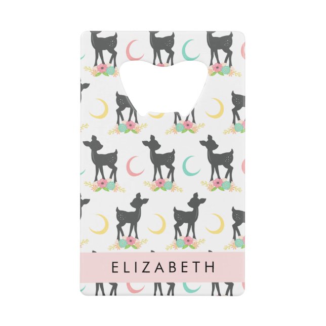 Deer Pattern, Baby Deer, Boho, Flowers, Your Name (Front)
