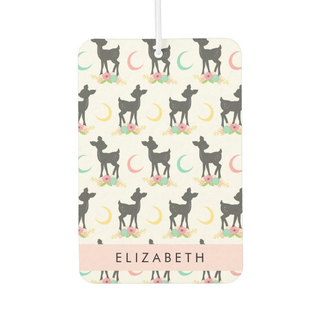 Deer Pattern, Baby Deer, Boho, Flowers, Your Name Car Air Freshener (Front)