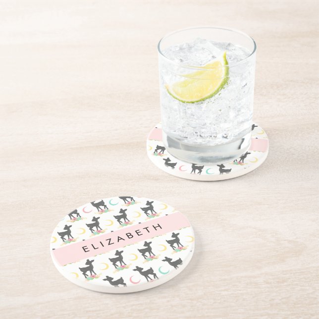Deer Pattern, Baby Deer, Boho, Flowers, Your Name Coaster (Side)