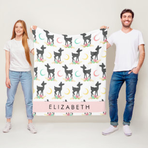 Deer Pattern, Baby Deer, Boho, Flowers, Your Name Fleece Blanket