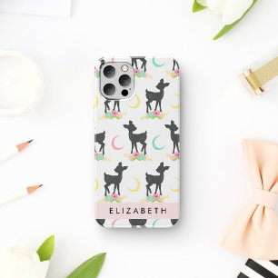 Deer Pattern, Baby Deer, Boho, Flowers, Your Name iPhone 16 Case