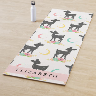 Deer Pattern, Baby Deer, Boho, Flowers, Your Name Yoga Mat