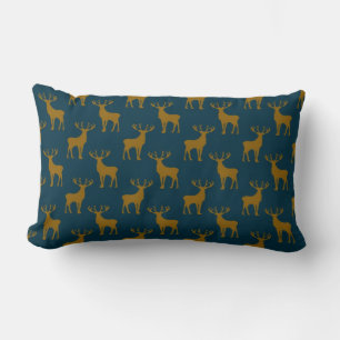 Deer Pattern Brown and Blue Lumbar Cushion