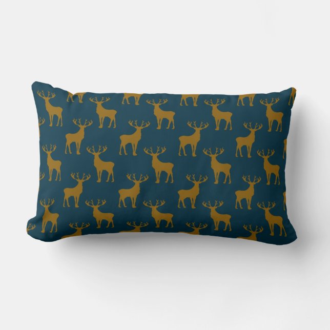 Deer Pattern Brown and Blue Lumbar Cushion (Front)