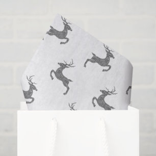 Deer Pattern In Faux Grey Glitter Texture Look Tissue Paper