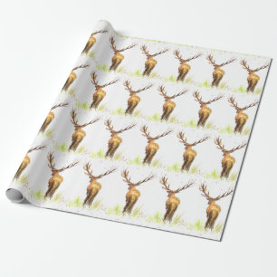 Deer Pattern Watercolor Rustic Christmas Wrapping Paper