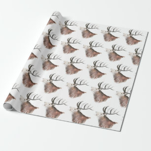 Deer Pattern Watercolor Rustic Christmas Wrapping  Wrapping Paper