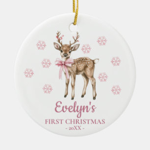 Deer Personalized Girl's First Christmas Ceramic Ornament