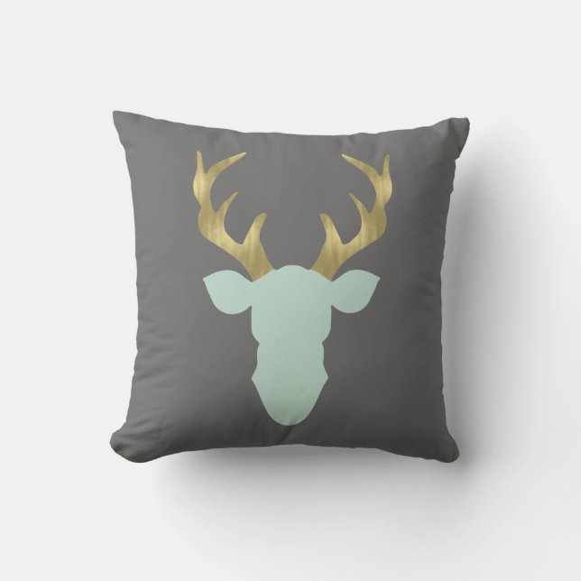 Deer Pillow, Deer Head, Antlers, Editable Colour Cushion (Front)