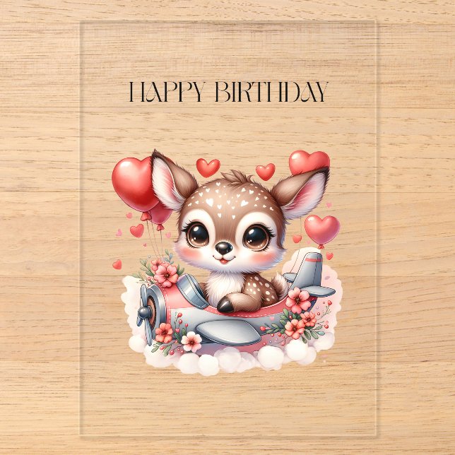 Deer Pilot Birthday Acrylic Invitations (Front)