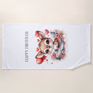 Deer Pilot Birthday Beach Towel