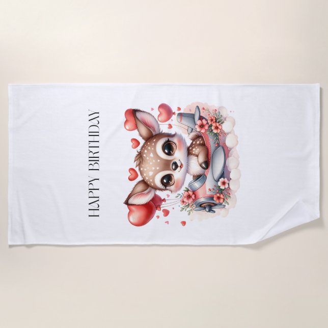 Deer Pilot Birthday Beach Towel (Front)