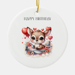 Deer Pilot Birthday Ceramic Ornament
