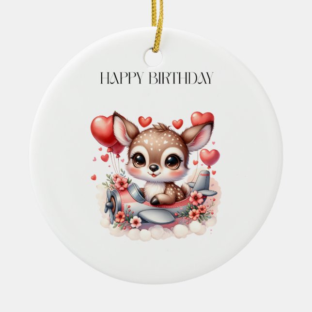 Deer Pilot Birthday Ceramic Ornament (Front)