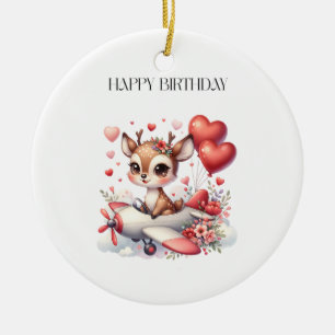 Deer Pilot Birthday Ceramic Ornament