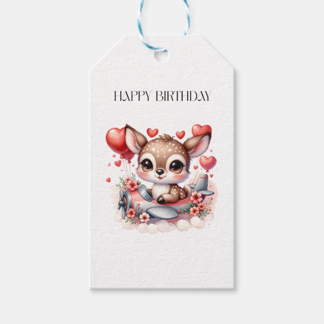 Deer Pilot Birthday Gift Tags (Front)